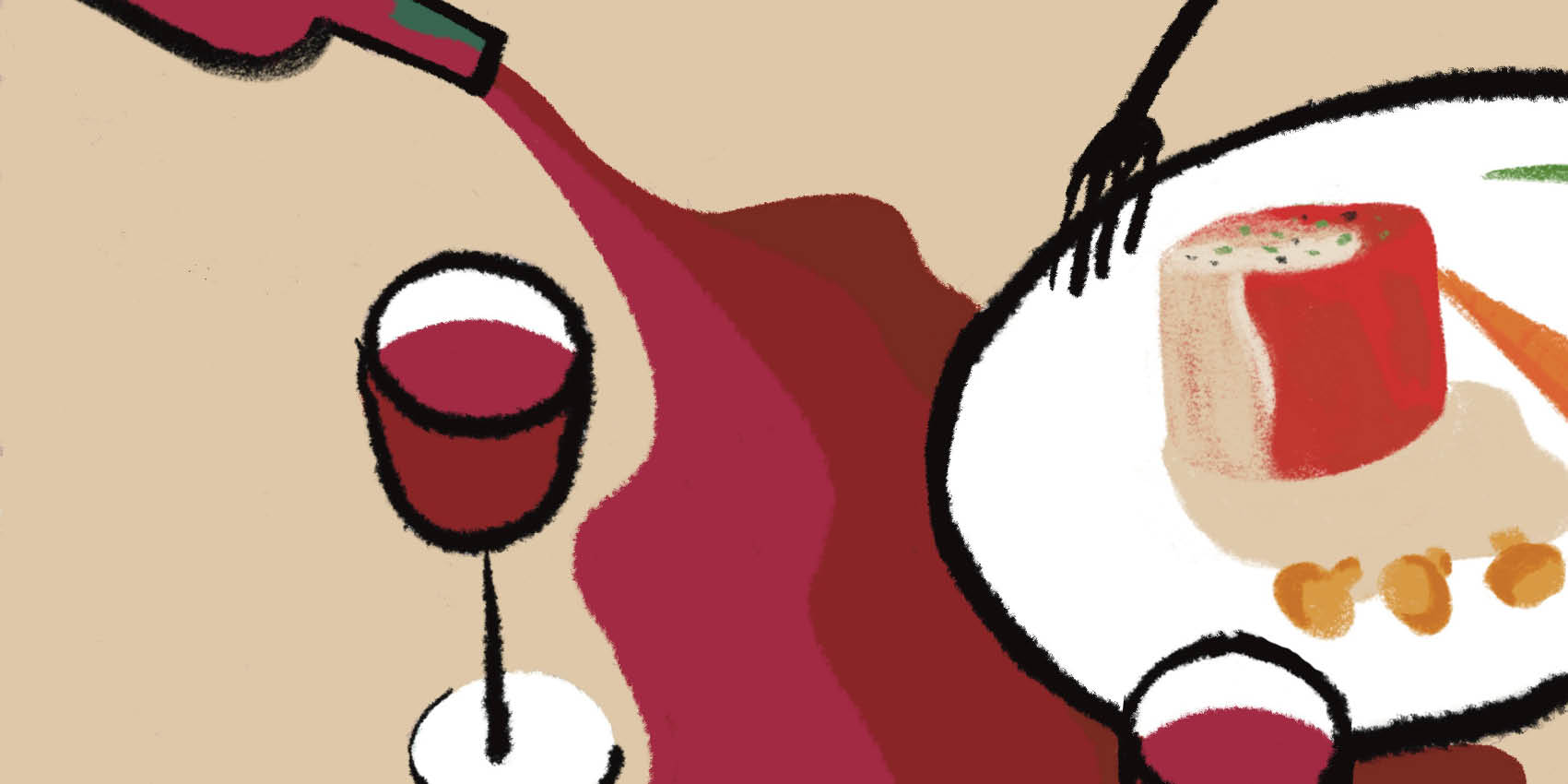 illustration of wine poured all over the table.