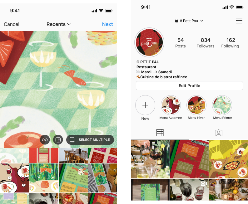 Screen of the instagram page of the restaurant o petit po