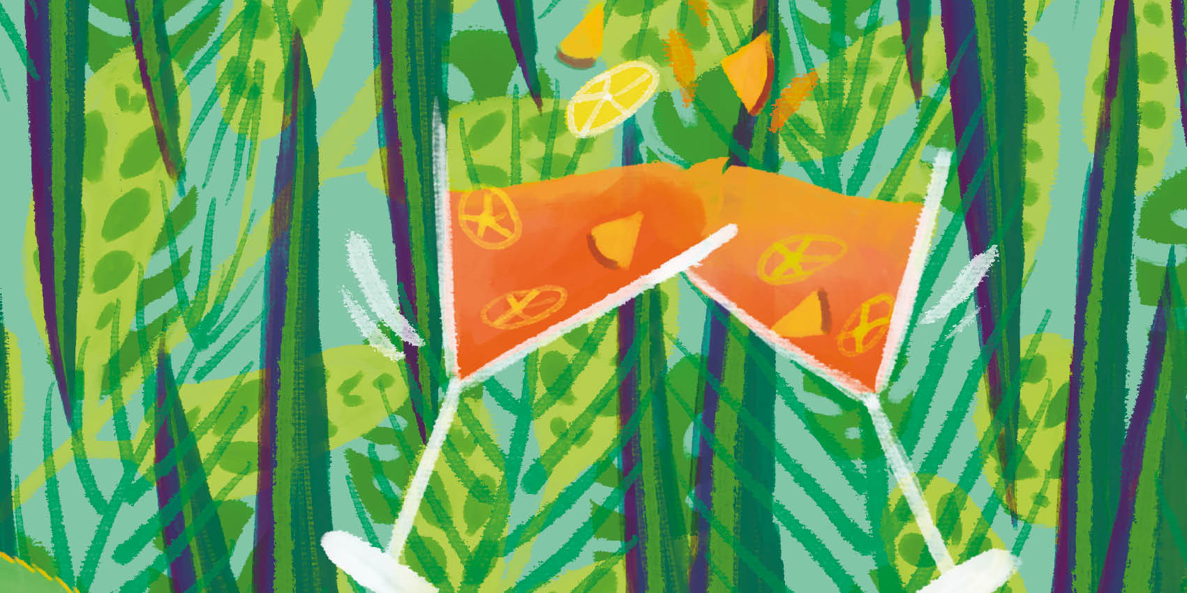 Summer banner to show off the new season. Includes two cocktail glasses to toast together.